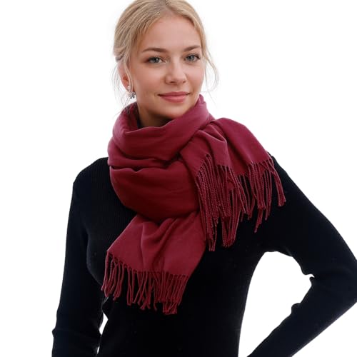 RIIQIICHY Schal Damen Winter Schals Tücher Winterschal Kuschelig Xxl Weinrot Damenschal Pashmina Herbst Frauen Kaschmir Schal mit Fransen