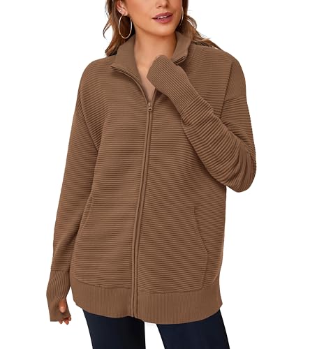 Image of PRETTYGARDEN Womens Long Sleeve Zip Up Ribbed Cardigan Sweaters