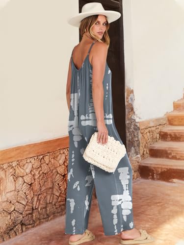 Image of ANRABESS Women Jumpsuits 2026 Casual Sleeveless Spaghetti Strap Boho Wide Leg Rompers Summer Outfits Beach Vacation Clothes
