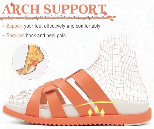 Image of KuaiLu Gladiator Sandals for Women with Comfortable Arch Support Summer Beach Walking Fisherman Slides Boho Outfits Flats Slip on Cushion Shoes Indoor Outdoor