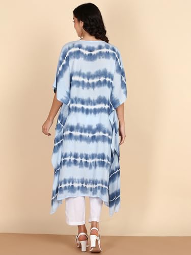 Image of Maaesa Women Handcrafted Tie & Dye Rayon Crepe Kaftan Dress | Casual Wear | Flowy Kaftan Style | Lightweight & Breathable Fabric