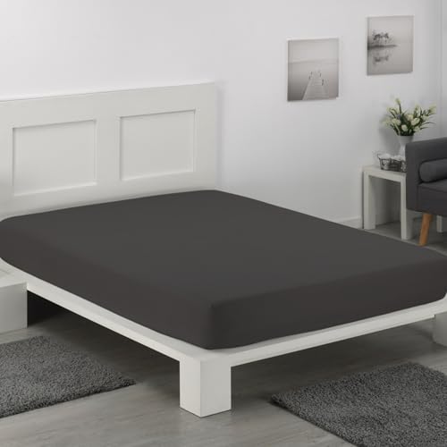 Sábana Bajera 135x190 Ajustable – 100% Microfibra Suave y Transpirable – Ajuste hasta 25 cm de Alto – Fácil de Lavar – Ropa de Cama Moderna (Negro)