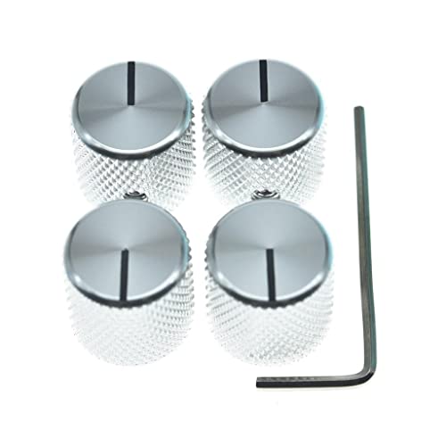 Lot de 4 boutons de potentiomètre universels en aluminium pour guitare/basse – 0,6 cm – Avec vis et indicateur - Les Beatles, Paul McCartney, John Lennon, RIngo Starr, George Harrison Lot de 4 boutons de potentiomètre universels en aluminium pour guitare/basse - 0,6 cm - Avec vis et indicateur