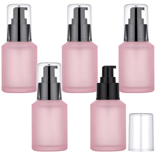 Image of Segbeauty 2oz Frosted Glass Refillable Pump Bottles for Toiletries, 5pcs Travel Size Empty Bottles with Pumps for Cosmetics, 60ml Pink Travel Containers for Oils Bottle Dispenser Liquid Containers