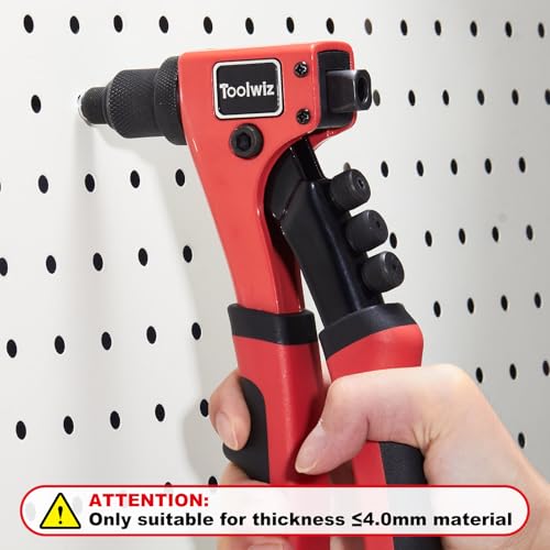 Toolwiz Rivet Gun One-Handed Rivet Gun Kit with 200pcs Rivets, 4pcs Tool-Free Interchangeable Heads and 4pcs Drill Bits - Heavy Duty Hand Riveter for Metal, Wood, Plastic, Leather, Fabric by Toolwiz - Image 2