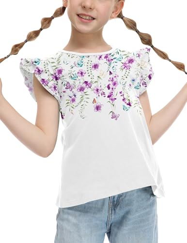 Image of Arshiner Girls Shirts Ruffle Short Sleeve Summer Cute Casual Crewneck Tops Blouse Tee