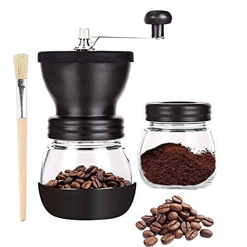 Coffee Grinder Manual - Adjustable Coarseness Ceramic Mill Coffee Grinder for Bean, Spices with Transparent Storage Jar - Hand Coffee Grinder Machine for Home, Offices