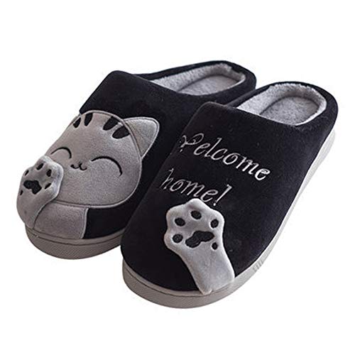 JadeRich Cats Pattern Fleece Winter Warm Indoor Slippers - Main Image