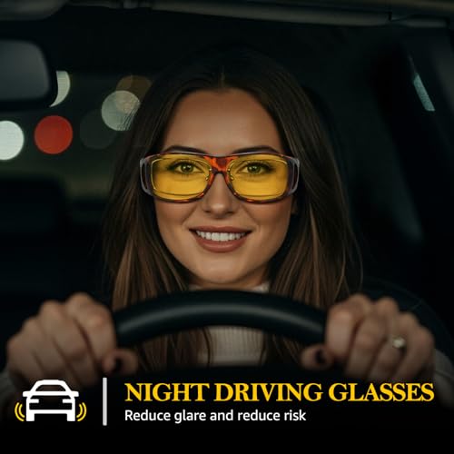 FIMILU 2 Pack Night Vision Fit Over Glasses for Women Men, Polarized Night Driving Glasses Anti-Glare at Nighttime 81432