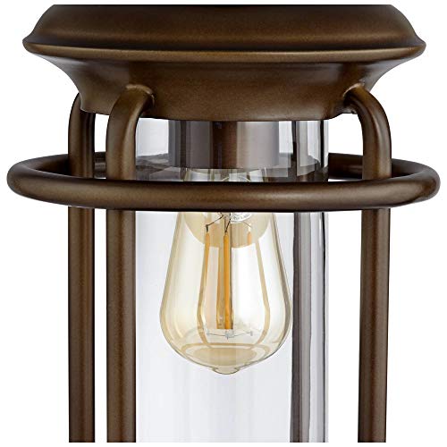 Franklin Iron Works Andreas Industrial Table Lamp With Nightlight And Usb Port 26" High Brown Metal Oatmeal Fabric Tapered Drum Shade Antique Led Edison Bulb For Living Room Bedroom Bedside Office #TOP3