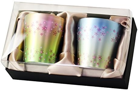 HORIE T-15-OB250PB Pure Titanium Double Wall Tumbler, Hana-Titanium, 8.5 fl oz (250 cc), Cherry Blossom Dance (Pink/Blue) Set of 2