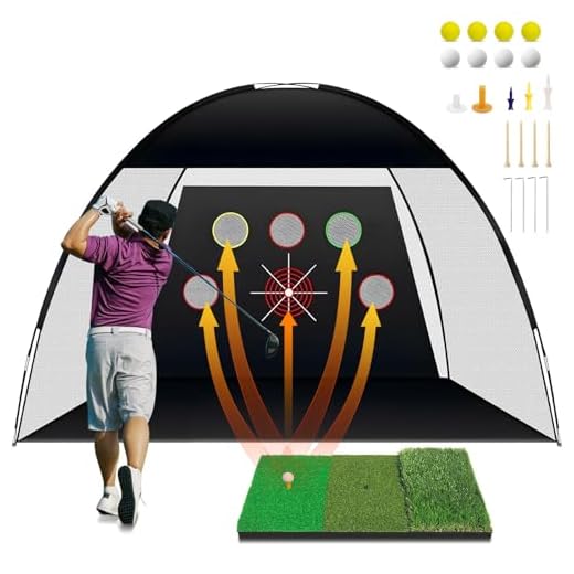 TTCB Sports Golf Practice Net Outdoor, 10x7ft Golf Hitting Net Indoor with Tri-Turf Mat for Backyard Driving, Chipping, Target Training Simulator Accessories, Gift for Men/Sports Lover