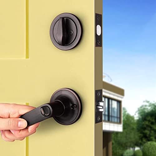 Probrico Straight Door Handleset Levers with Single Cylinder Deadbolts Combo, Keyed Alike Entry Door Handles Lockset, Reversible Door Knobs for Right & Left Side, Oil Rubbed Bronze, 2 Pack