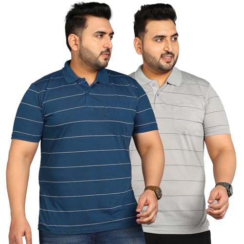 Image of INKKR Plus Size Men's Regular Fit Striped Polo Tshirt Combo