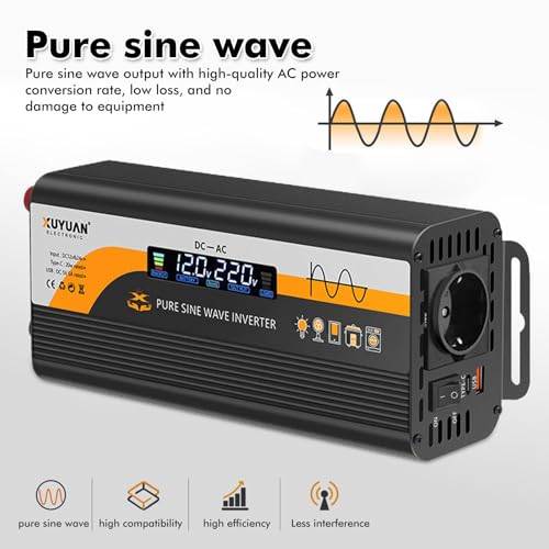 800w Wechselrichter 12v Auf 220v Reiner Sinus Spannungswandler, Mit 1 EU-Steckdose Und 2 USB Autoladegerät, Dc Sinus Wechselrichter Stromumwandler Mit Zigarettenanzünderstecker