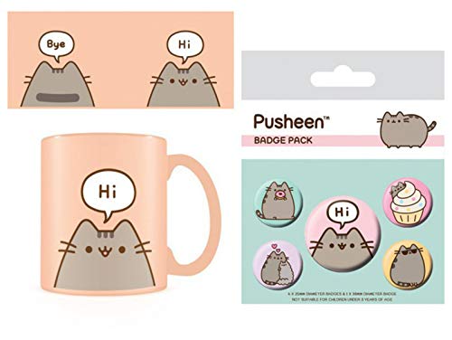 1art1 Pusheen, Hello Goodbye fotobeker koffiekop (9x8 cm) inclusief 1 Pusheen Button Pack (15x10 cm)
