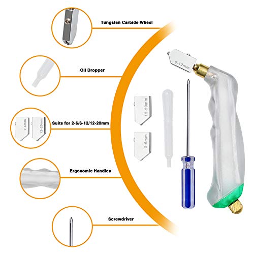 Speedwox Pistol Grip Oil Feed Glass Cutter With 2 Replaceable Blades 2Mm-20Mm Tungsten Carbide Tip Scriber Oil Dropper Screwdrive Steel Ruler Glass Cutter Tool Set #TOP1