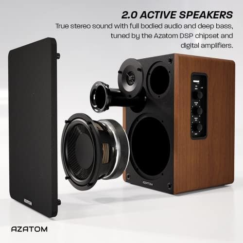 AZATOM EB100 Powered Bookshelf Hifi Speakers, 2.0 Active, Bluetooth, Wired, Wooden Enclosure, Perfect for Music, Vinyl records, Home Theatre, Gaming, Laptops, PC, 50 Watts (Walnut)