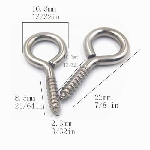 Miniatura 2 de 100pcs 22mm Small Screw Eye Pins Ganchos Tornillos Autorroscantes Para Madera, Botellas De Corcho, Joyería De Bricolaje, Acero Al Carbono Con Niquelado