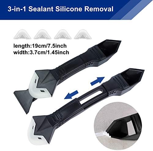 23PCS Caulking Tool Kit, WOVTE Silicone Tool Kit with Caulk Remover Sealant Finishing Tool, 3 in 1 Grout Scraper Caulk Remover Nozzle and Caps 3 Replacement Pads Mastic Tools