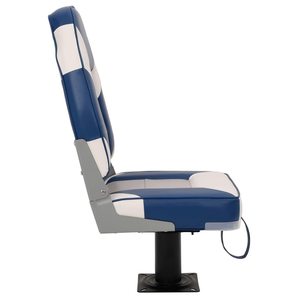 Juego de 2 asientos plegables para barco con consola de asiento, silla de barco con respaldo alto, asiento plegable para barco y pesca, bisagras de aluminio robustas, color blanco y azul