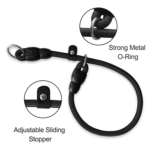 LOS ANDES Dog Slip Collar Choke Collar for Dog Training Nylon Rope Collar with Adjustable Stopper No Pull Round Martingale Dog Collar for Small Medium Large Dogs(Black, Ideal for neck under 60cm) - Image 3