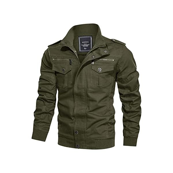 HIJEWE Men Military Jacket Casual Cotton Utility Coat Spring Falls Durable Army Cargo Bomber Stand Collar Multi-Pocket Jacket