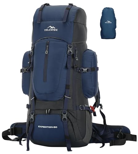 TRAWOC EXPEDITION 80L Travel Backpack Camping Hiking Rucksack Tre...
