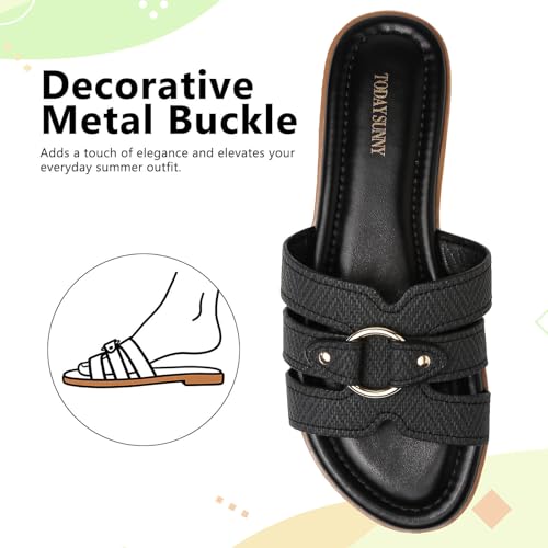 todaysunny Womens Flat Sandals Dressy Comfortable Open Toe Slip On Slide Sandals For Summer Beach Sandalias de Mujer - image 4