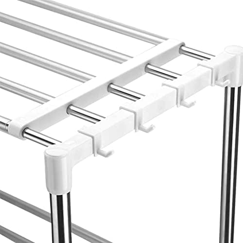 Keraiz Adjustable Chrome Microwave Oven Rack Stand Shelf Unit Side Organizer Caddy with Hanging Hooks, White