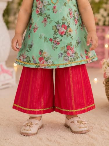 Image of Pspeaches Girls Georgette Sleeveless Round Neck Floral Print Kurta With Palazzo 2 Piece Set|Ethnic Wear For Cute Baby Girls|Traditional & Festive Outfit
