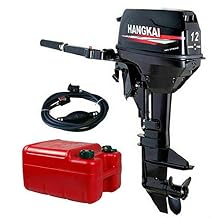 HANGKAI Outboard Motor,12HP 2 Stroke Outboard Motor Boat Engine Heavy Duty Fishing Boat Engine Water Cooling Sys 93 Gasoline 169CC 8.8KW Tilt shaft