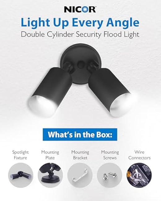 NICOR Lighting 100W Black Double Cylinder Adjustable Security Flood Light (11521)