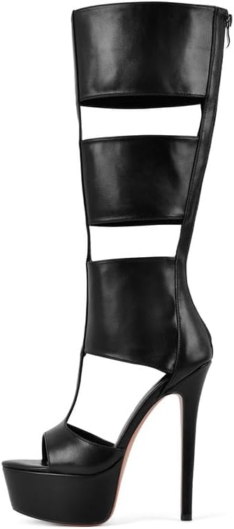 Richealnana Women's Gladiator Knee-High Platform Heels-Stiletto Peep Toe Boots with Back Zipper for Club,Prom,Dance,Sexy