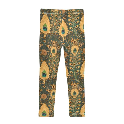 Peacock Feather Gold Girls Leggings Athletic Pants Tights Stretch Bottom2