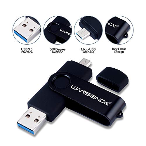 USB Stick 128GB USB 3.0 Speicherstick 2 in 1 OTG Wansenda Externer Speicher für Android Geräte/PC/Tablet/Mac(128G,Schwarz) Cover