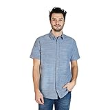 Lee Men's Short Sleeve Slub Stretch Button Up Shirt, Regular Fit, Blue Denim, X-Large