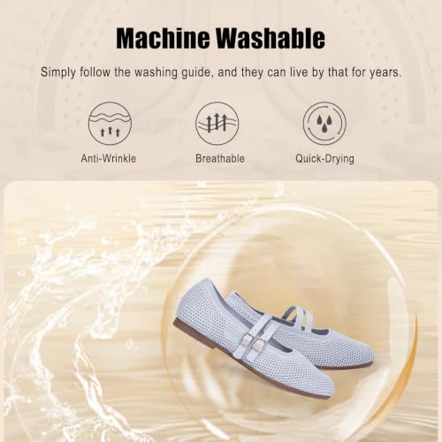 Image of Frank Mully Women's Flats Square Toe Mary Jane Shoes Ballet Flats with Strap Comfortable Slip On Knit Shoes Dressy Casual