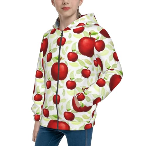 Fruit Apples Kids Pullover Hoodies Boys Zip Up Sweatshirts Girls Athletic Clothes with Pocket