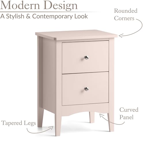 Christow 2 Drawer Bedside Table, Modern Bedroom Nightstand, Wooden Mdf Side End Stand For Living Room Hallway Sofa, Brushed Chrome Handles, Smooth Glide Runners (H57Cm X W40Cm X D30Cm) - 7