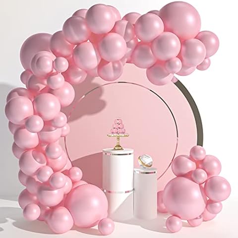 WESTGO 129pcs Pink Latex Balloons Garland Arch Kit Different Sizes 18 12 10 5 Inch Party Balloon Kit with Ribbon and Glue Decorations Wedding Birthday Anniversary Holiday Graduation Baby Shower Party Cover