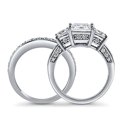 Berricle Sterling Silver 3-Stone Wedding Engagement Rings Princess Cut Cubic Zirconia Cz Anniversary Ring Set For Women, Rhodium Plated Size 5 #TOP3