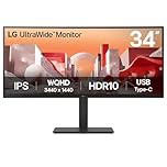 LG UltraWide Monitor 34BA75QE - UWQHD 1440p IPS 34 inch, 60Hz, 5ms, HDR10, Built-in Power/KVM/Speakers, Height-Tilt-Swivel Adjustments, LAN (RJ45), USB-C (90W PD), USB Hub, HDMI, DP 1.4, Black