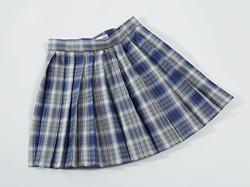 Women's Short Pleated Plaid Costumes Skirt(Blue White Mixed Light Blue,X-Large) - Thumbnail 2