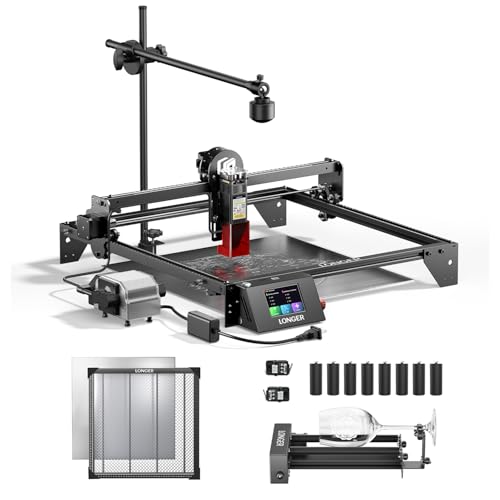 Longer RAY5 10W Laser Cutter and Laser Engraver for Tumblers, with Rotary Roller Bundle, 17.3"x 17.3" Honeycomb Working Bed, Camera Kit, and Air Pump Laser Engraver for Wood and Metal, Acrylic
