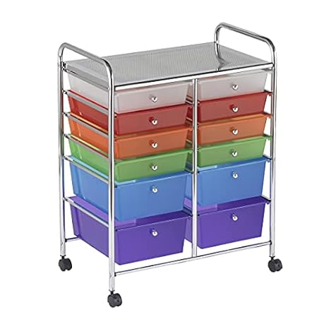 ECR4Kids 12-Drawer Mobile Organizer, Storage Cart, Assorted