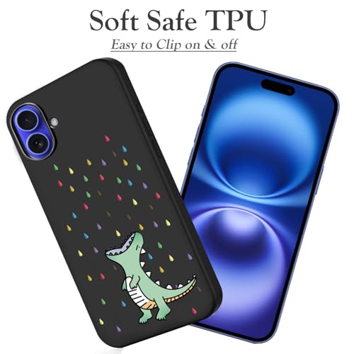Unov Case Designed for iPhone 16 Plus, Black Phone Case with [Anti-Slip Embossed Pattern], Shockproof Slim Protective [Anti-Scratch TPU] Back Cover, Rainbow Dinosaur - image 5