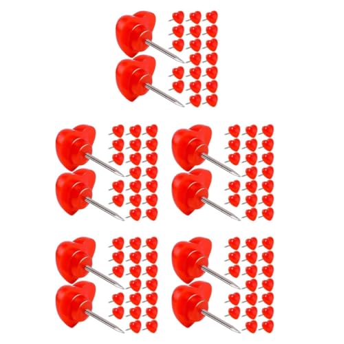 Lurrose 5 Juegos Alfiler De Corazón Alfileres De Tablón De Anuncios Alfileres Decorativos De Plástico Tachuelas Decorativas De Plástico Lindos Chinchetas Rojo Alambre De Acero 50 Uds * 5