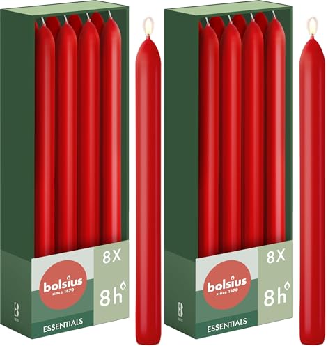Bolsius - Velas cónicas para cena – Color Rojo – 8 unidades...