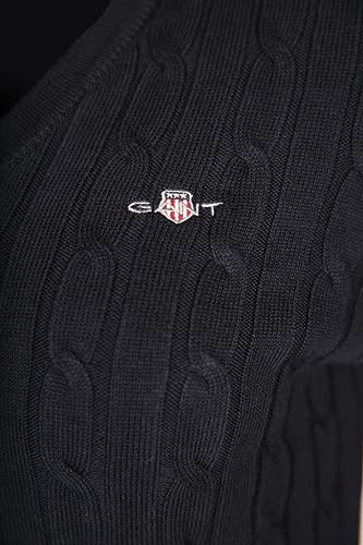 GANT Câble en Coton Stretch col en V Sweater, Bleu Nuit, L Femme